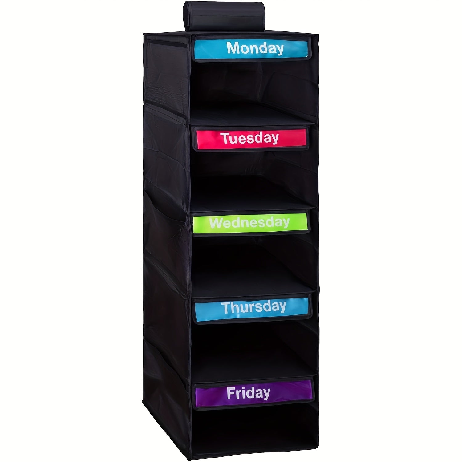 1pc 5-Tier Youngsters Clothing Organizer - Weekly Color-Coded Hanging Storage Bags With Durable Nylon Wall-Mounted Shelves For Bedroom, School Dorm, Closet - Organize Clothes, Pants, Underwear, Socks