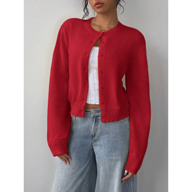 Chic Long Sleeved Knitted Cardigan Fashion Slim Solid Color Short Sweater For Women Clothing