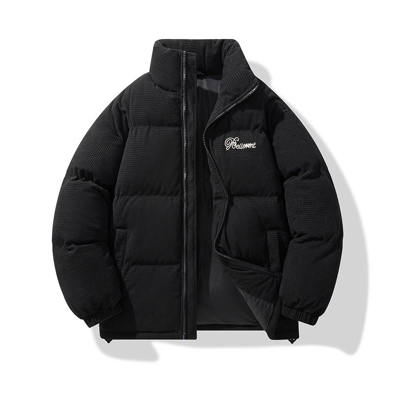 Men's Winter American-Style Retro Stand-Up Collar Embroidered Cotton Padded Jacket
