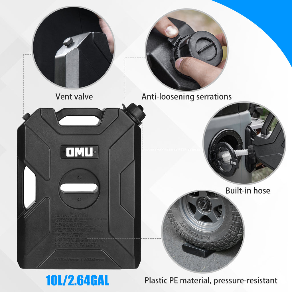 2.64 Gallon,10L Door Hinge Gasoline Container And Mount Set Compatible With 2007-2023 Jeep Wrangler JK JL JT, Gasoline Pack Mount Backing Plate With Snapin Spout Backup Petrol Water Storage Can
