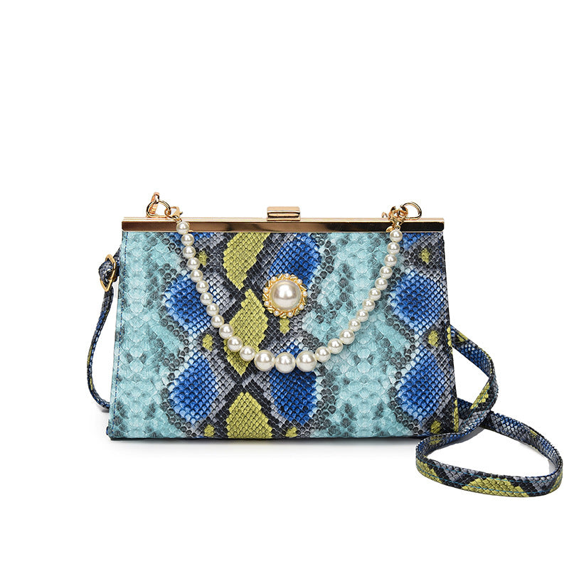 New Vintage Snake-pattern Pearl-chain Evening Bag