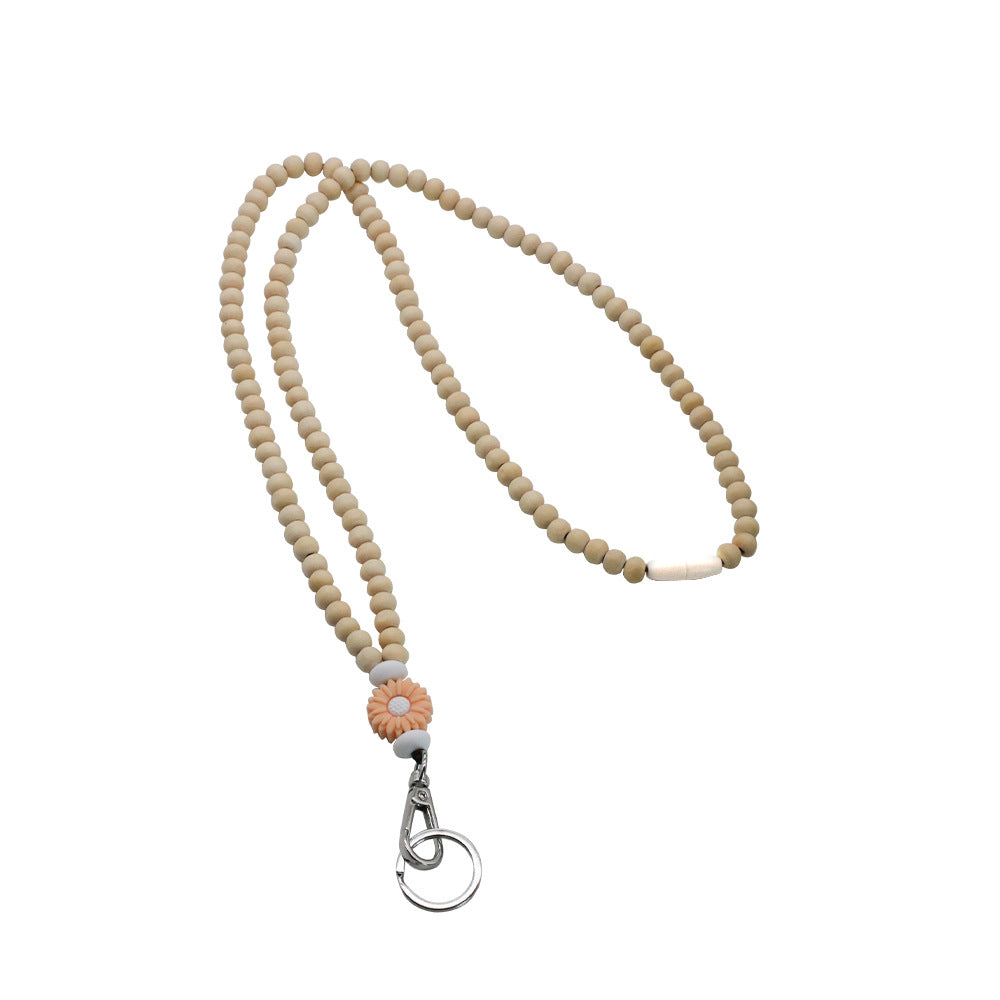 Beaded Necklace Lanyard Silicone Flower Keychain