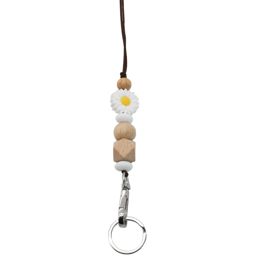 Beaded Necklace Lanyard Silicone Flower Keychain