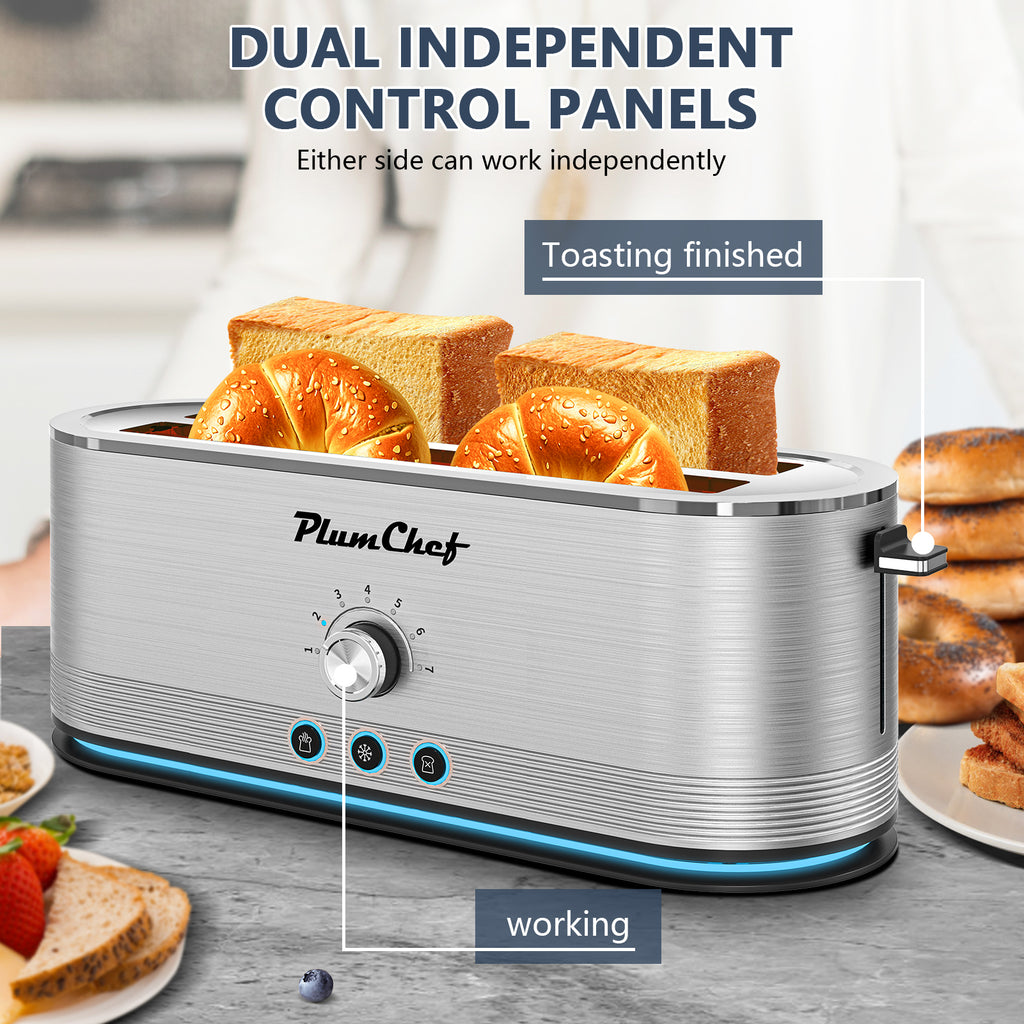 4-Slice Toaster, 7 Settings, Defrost, Reheat, Removable Crumb Tray, Full Body Stainless Steel Housing, Anti-Fingerprint, Anti-Jam, 1350W, Silver