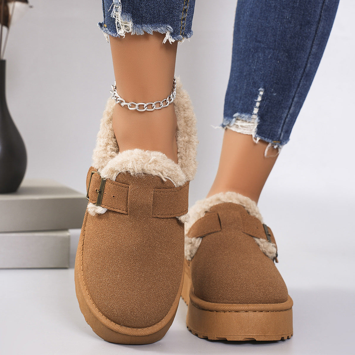 Women's Plus-size Snow Boots With Plush Lining And Thick Soles