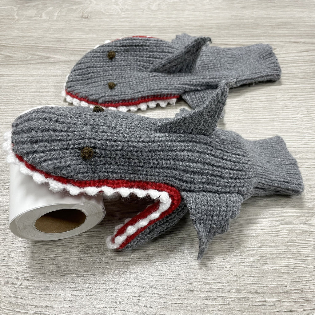 3D Christmas Shark Gloves Warm Mittens Knitted Gloves