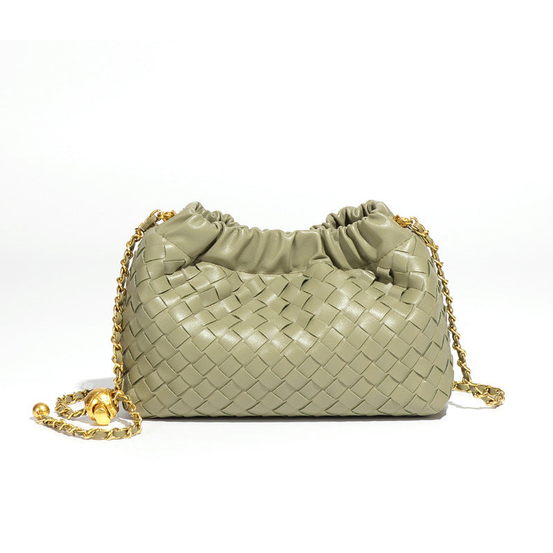 Cloud-shaped Woven Handbag With Gold Beads Chanel-style Chain And Shouldercrossbody Strap