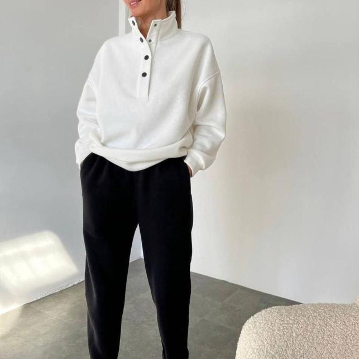 Women's Fashion Button Stand Collar Suit Two-piece Set