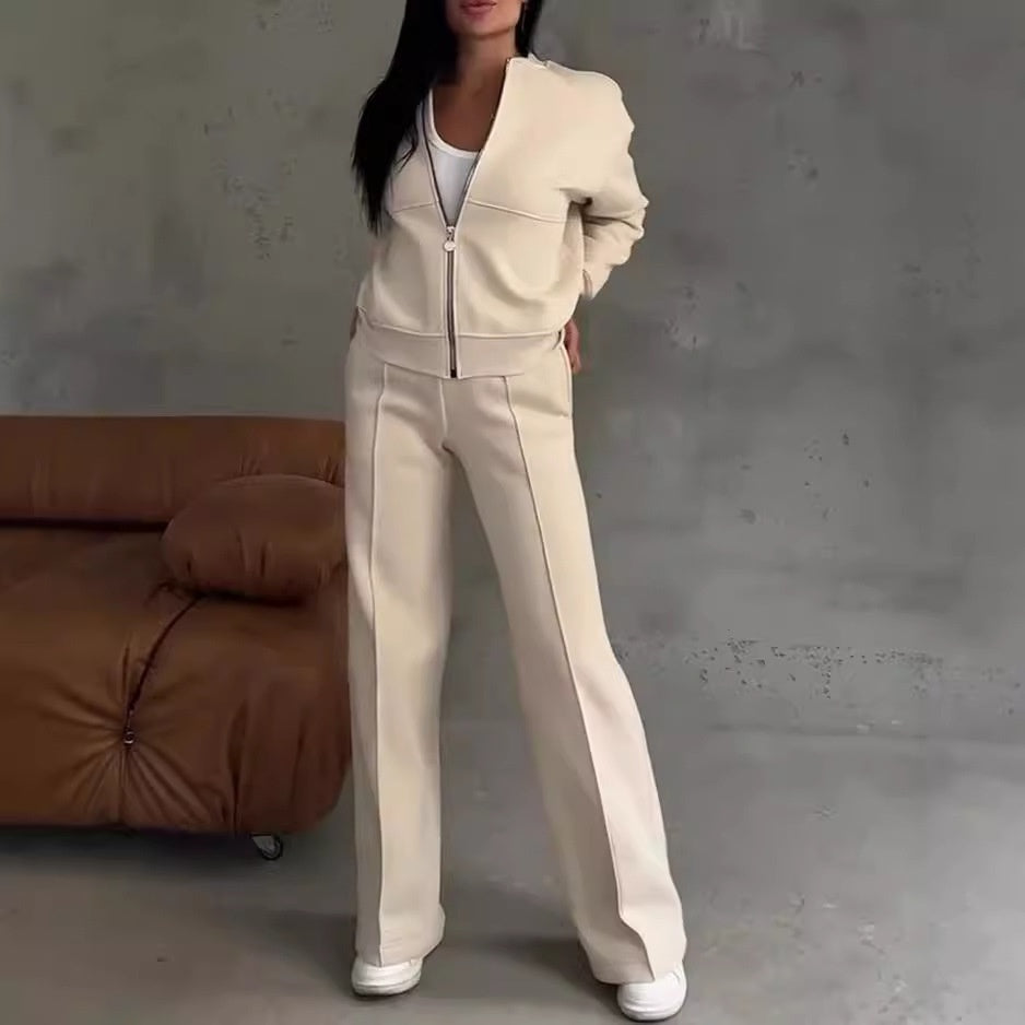 Womens Solid-Color Casual Sweatshirt Set