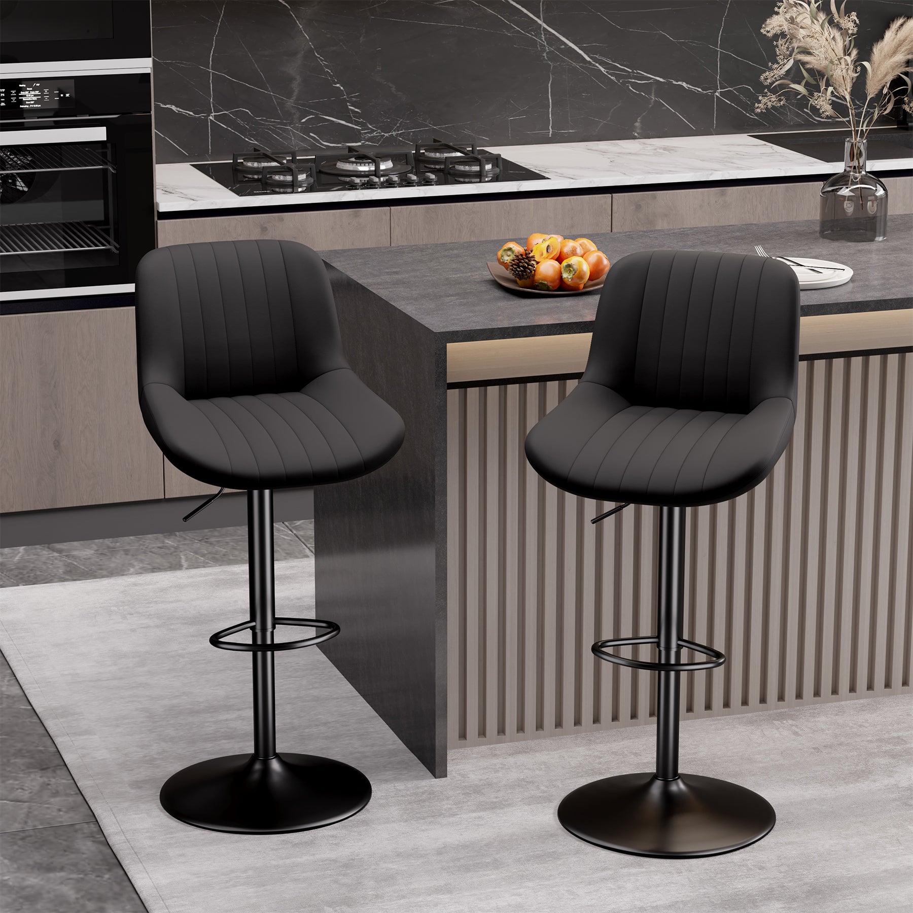 Bar Stools, Adjustable Modern Swivel Bar Stools With Backs, Counter Height Performance Fabric Island Chairs For Home Kitchen