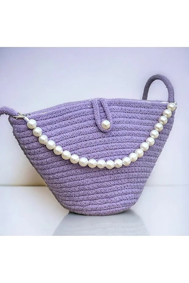Women Lilac Pearl Design Shoulder Bag Elegant Daily Handbag