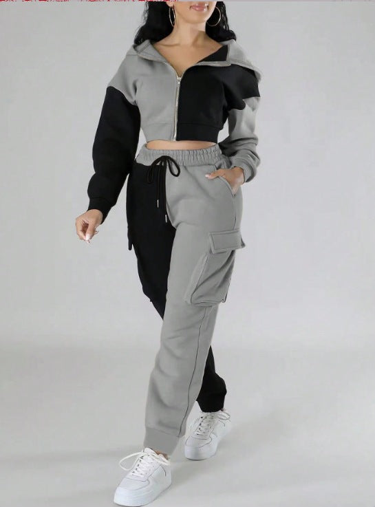 Fashion Double Mixed Color Hooded Autumn Suit