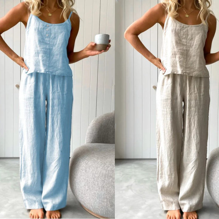 Women's New Solid Color Fashion Elastic Pants Sling Home Set