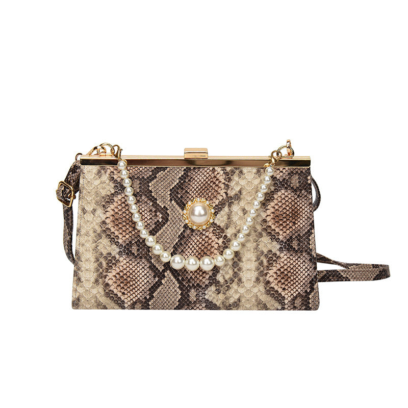 New Vintage Snake-pattern Pearl-chain Evening Bag