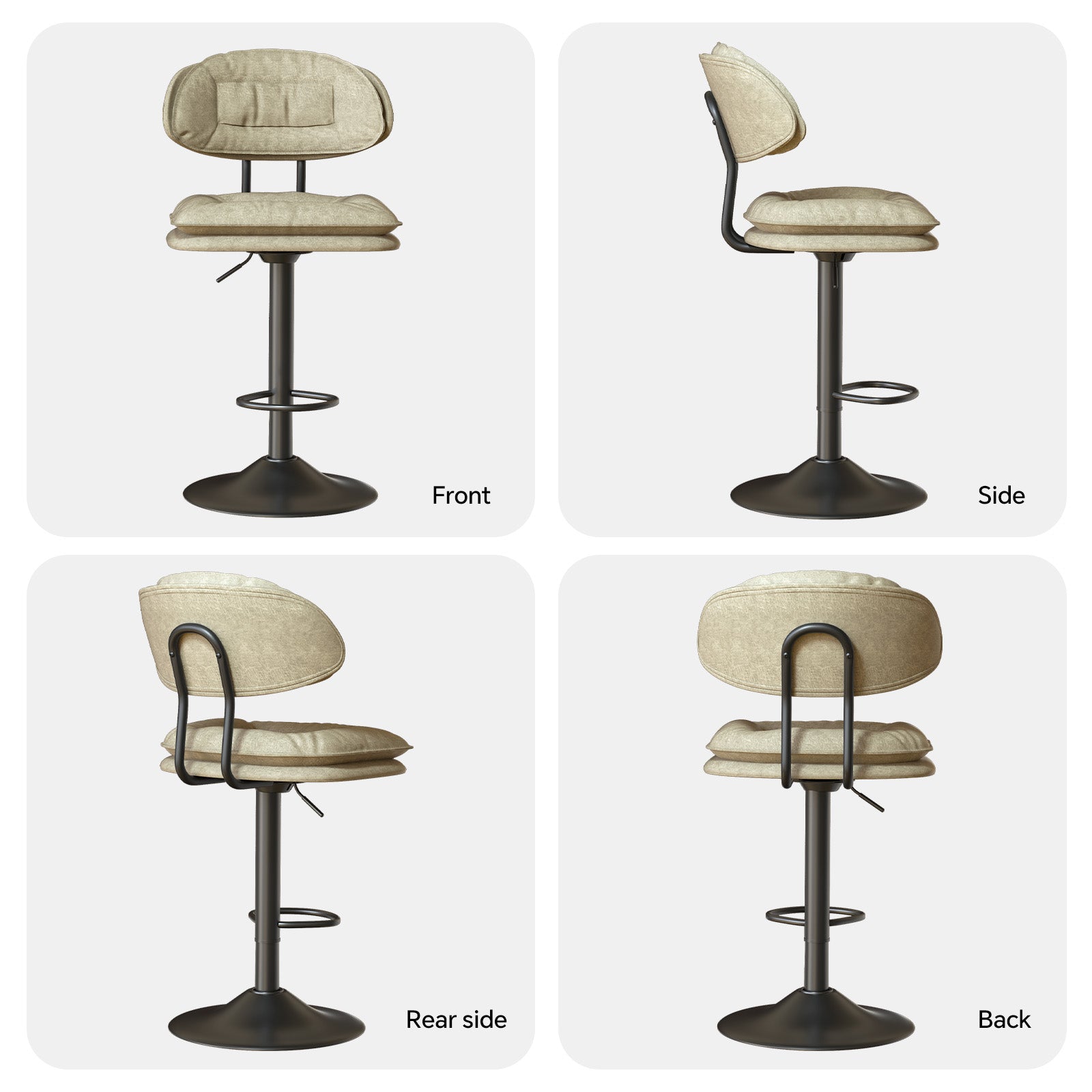 Modern Bar Stools Set Of 2, Double-Layer Adjustable Bar Stools With Back, Ergonomic Upholstered Fabric Swivel Barstools For Kitchen Island