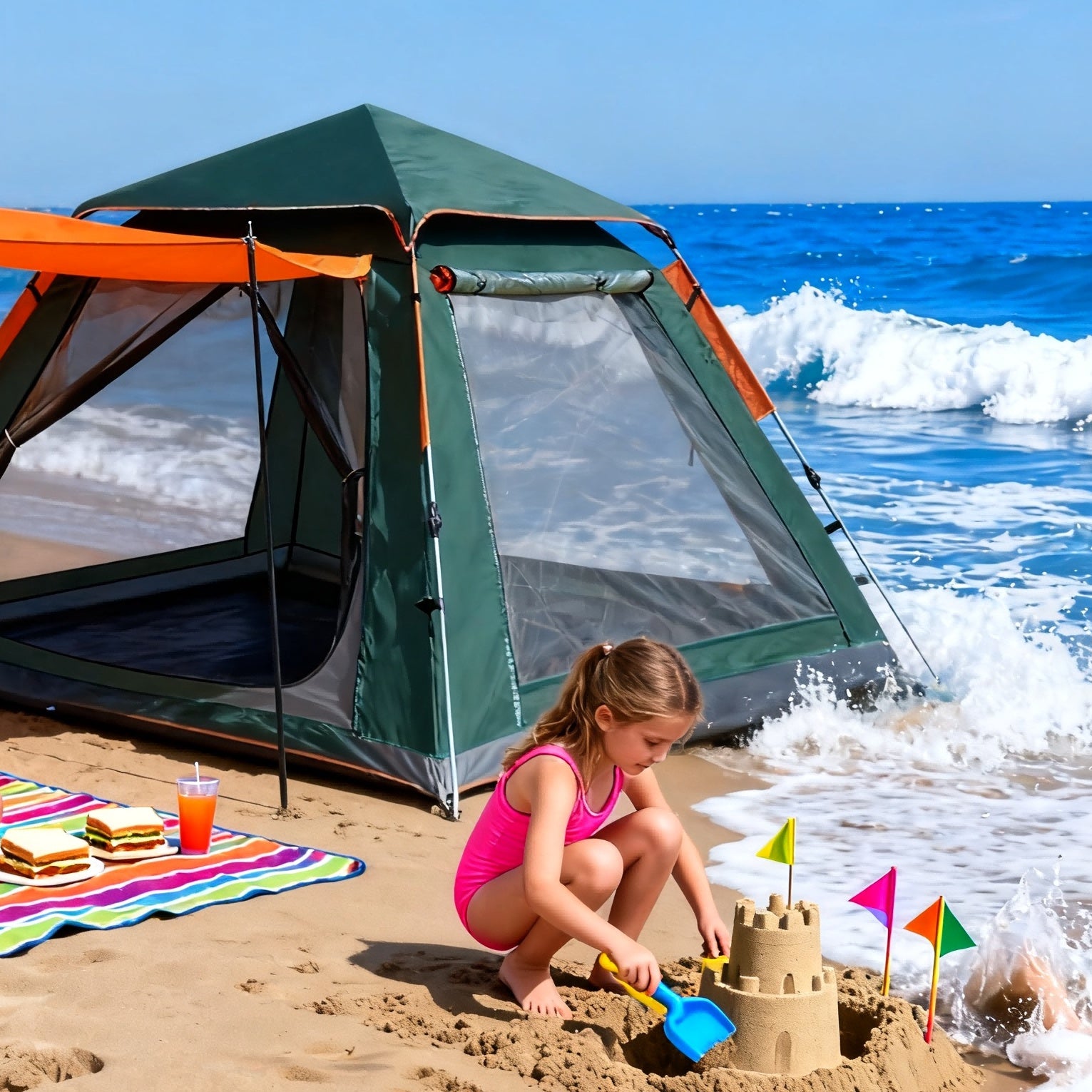 Family Quick-opening Tent 84.6L X 84.6W X 55.9H Tent Instant Camping Rainproof Tent 2-4 Person Tent Outdoor Tent Camping Tent  Hiking Tent Camping Set Pop-up Tent Outdoor Tent Party Portable Tent