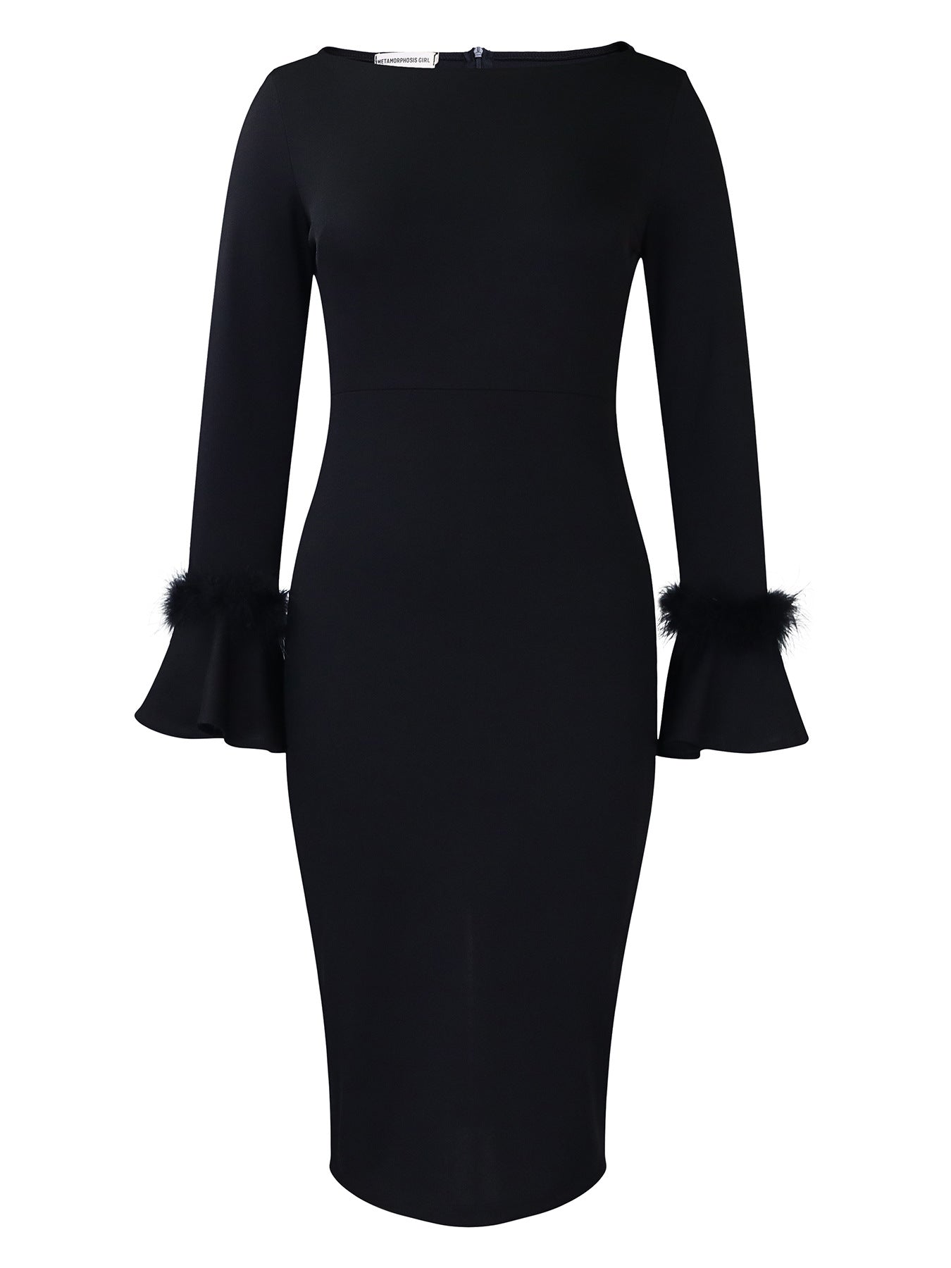 Fashion Solid Color Sheath Bell Sleeve OL African Dress