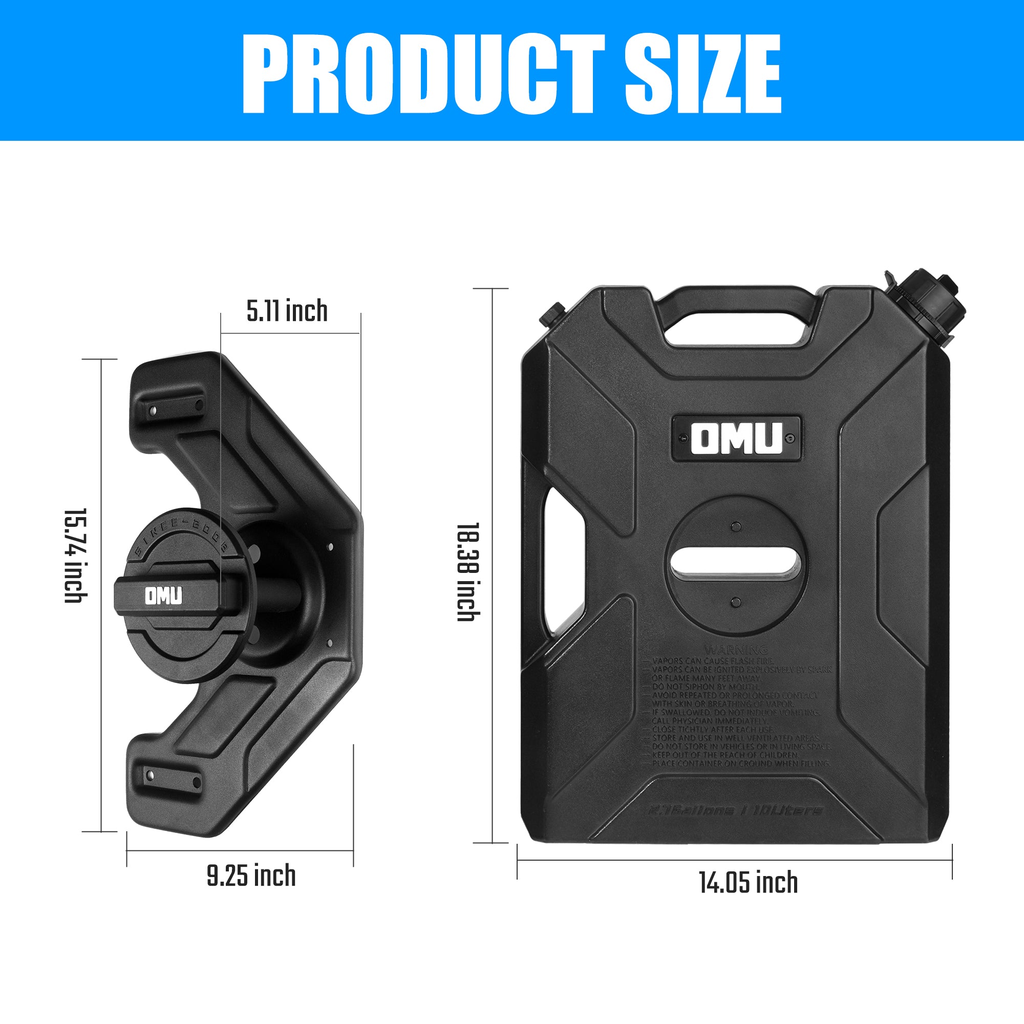 2.64 Gallon,10L Door Hinge Gasoline Container And Mount Set Compatible With 2007-2023 Jeep Wrangler JK JL JT, Gasoline Pack Mount Backing Plate With Snapin Spout Backup Petrol Water Storage Can