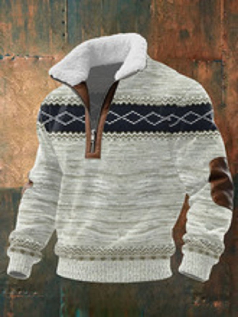 Men's Fitted Top With Printed Pattern And Faux Fur Collar