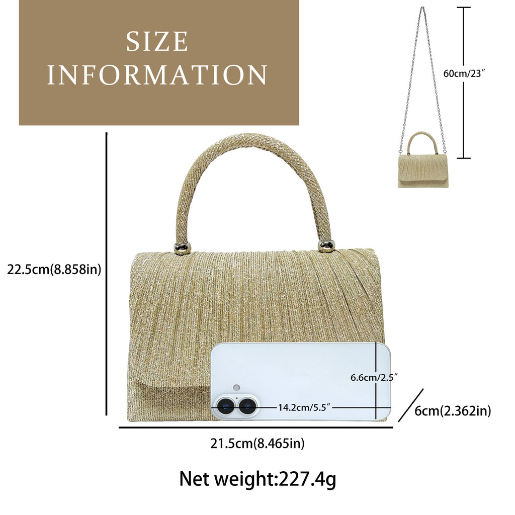 Festival Gold Crinkle Handbag - Party Must-Have Dressy Clutch, Elegant Shoulder Bag For Banquet And Evening