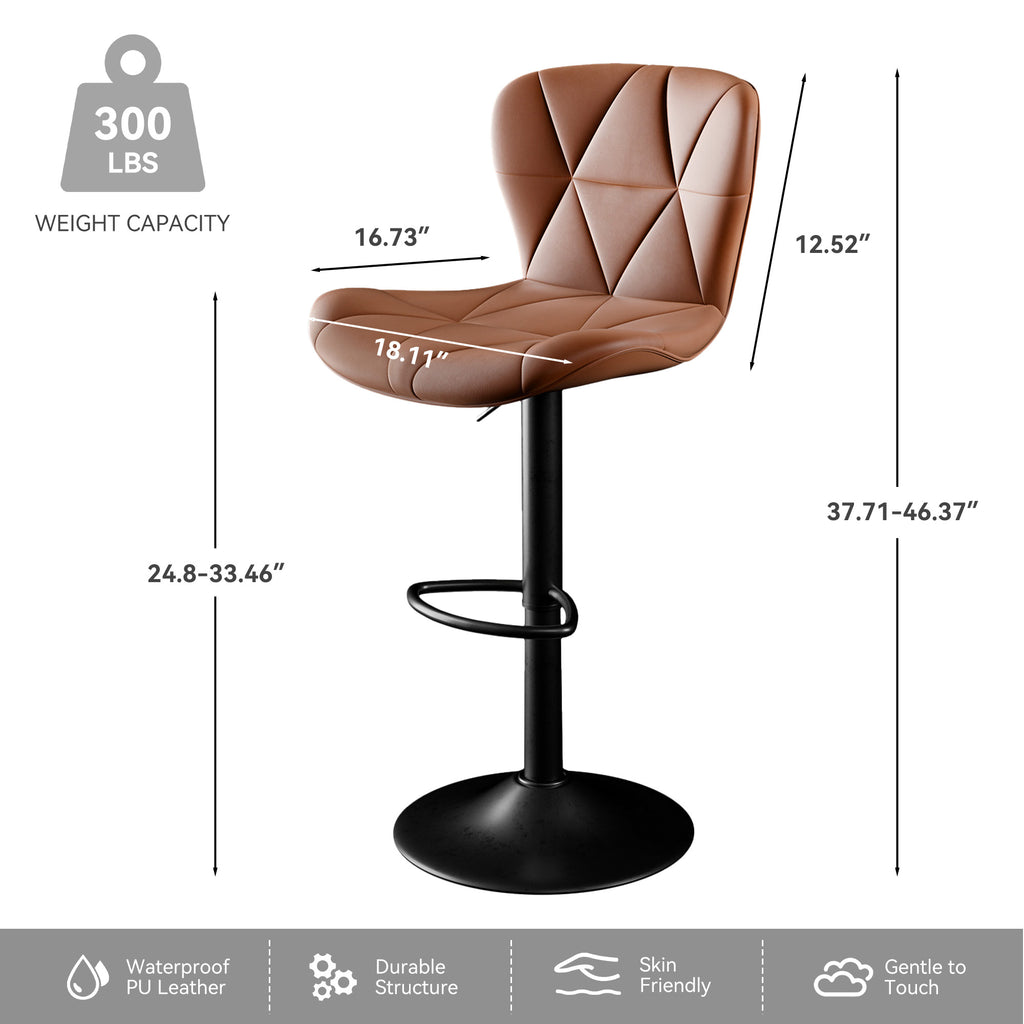 Modern Bar Stools Set Of 2, Adjustable Faux Leather Upholstered Swivel Bar Stools, Counter Height Bar Chairs With Back For Kitchen Island
