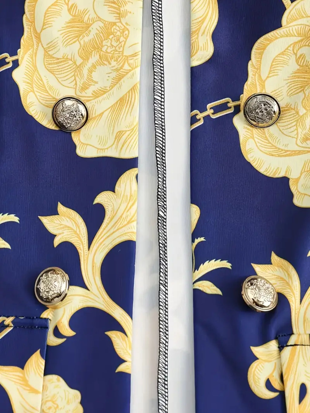 New Ladies' Elegant High-end Printed Dress Set, Chain Printed Slim Fit Suit Jacket With Pure Blue Leggings, Two-piece Suit Set, Machine Washable, Fashionable All Year Round