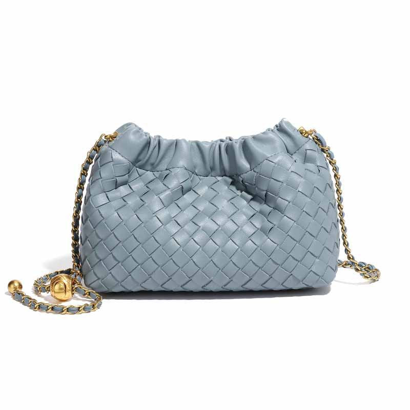 Cloud-shaped Woven Handbag With Gold Beads Chanel-style Chain And Shouldercrossbody Strap