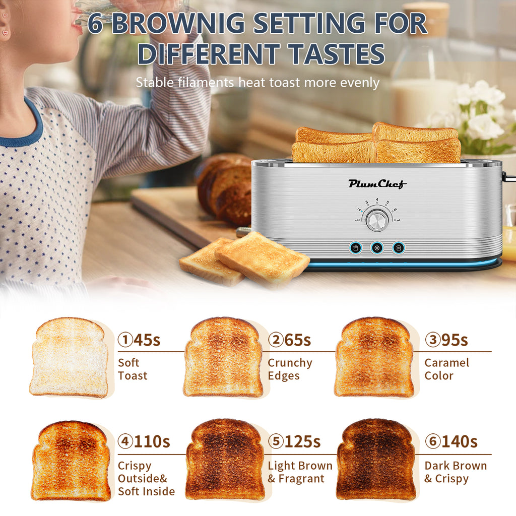 4-Slice Toaster, 7 Settings, Defrost, Reheat, Removable Crumb Tray, Full Body Stainless Steel Housing, Anti-Fingerprint, Anti-Jam, 1350W, Silver