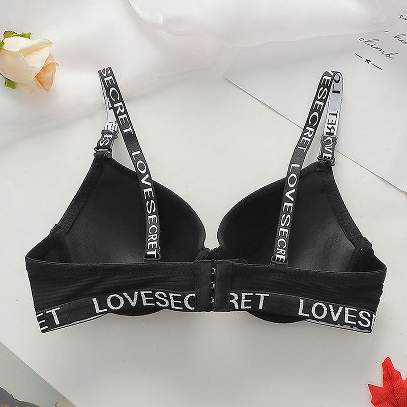 Sexy Lingerie Set, Featuring A Backless, Push-up, And Supportive Bra With Lettered Shoulder Straps.