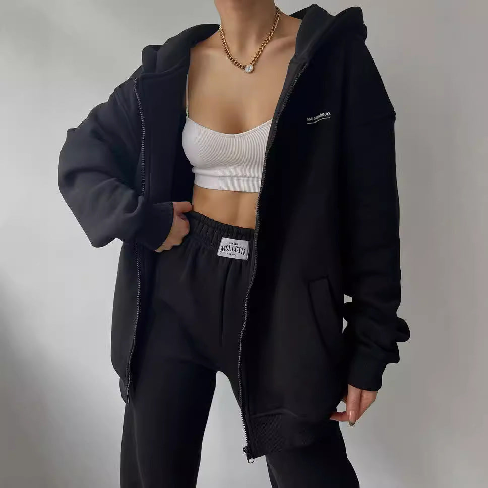 Women's Long Sleeve Fleece Pullover Trousers Fashion Printed Hooded Suits