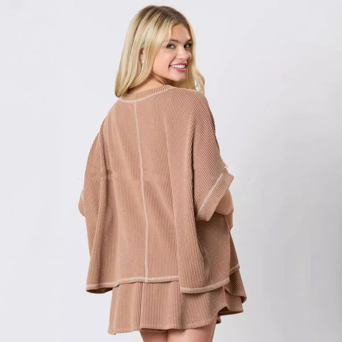 Short Sleeve Two-piece Thread Knitted Round Neck Homewear