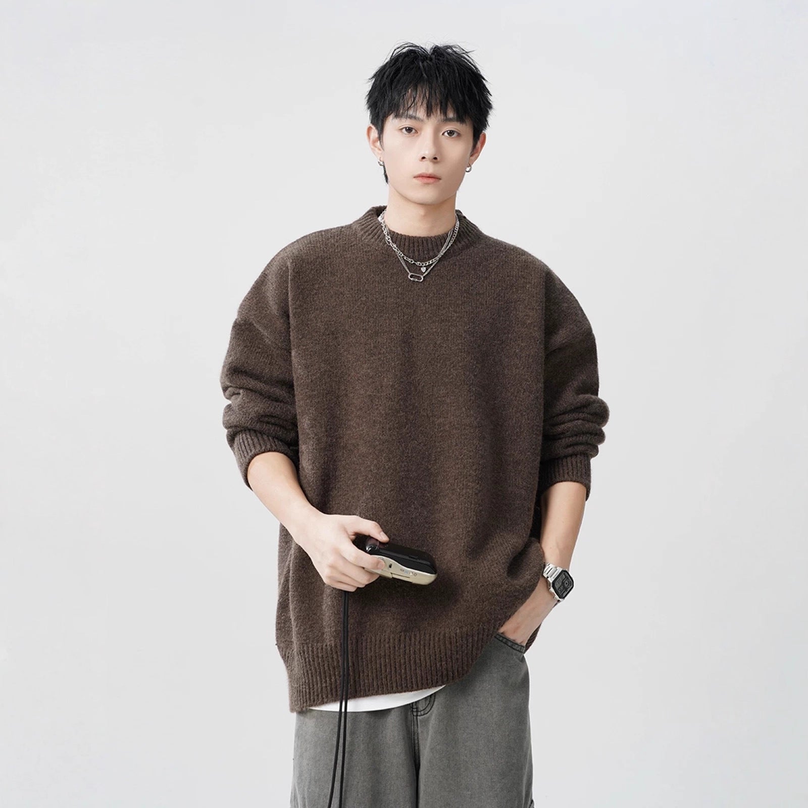 Laid-back Versatile Loose-fitting Knit Sweater For Teens And Young Adults