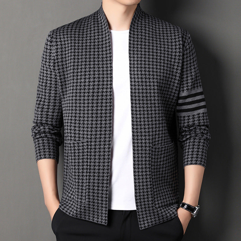 Knitted Cardigan Jacket Semi-scoop Neck Sweater