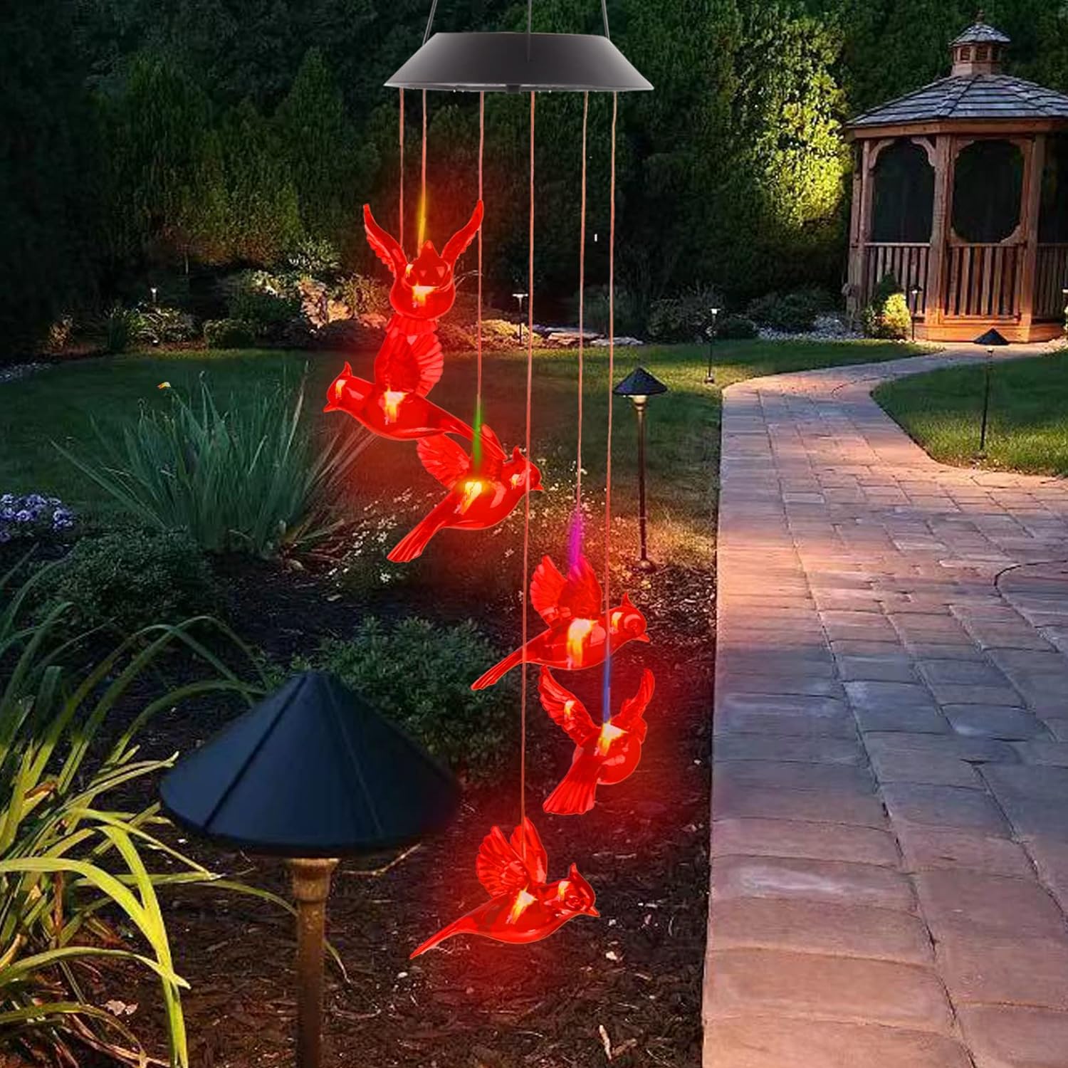 1PC Outdoor Solar Flaming Bird Wind Chime Lights, Outdoor Decorative Colorful Solar Wind Chimes, Co
