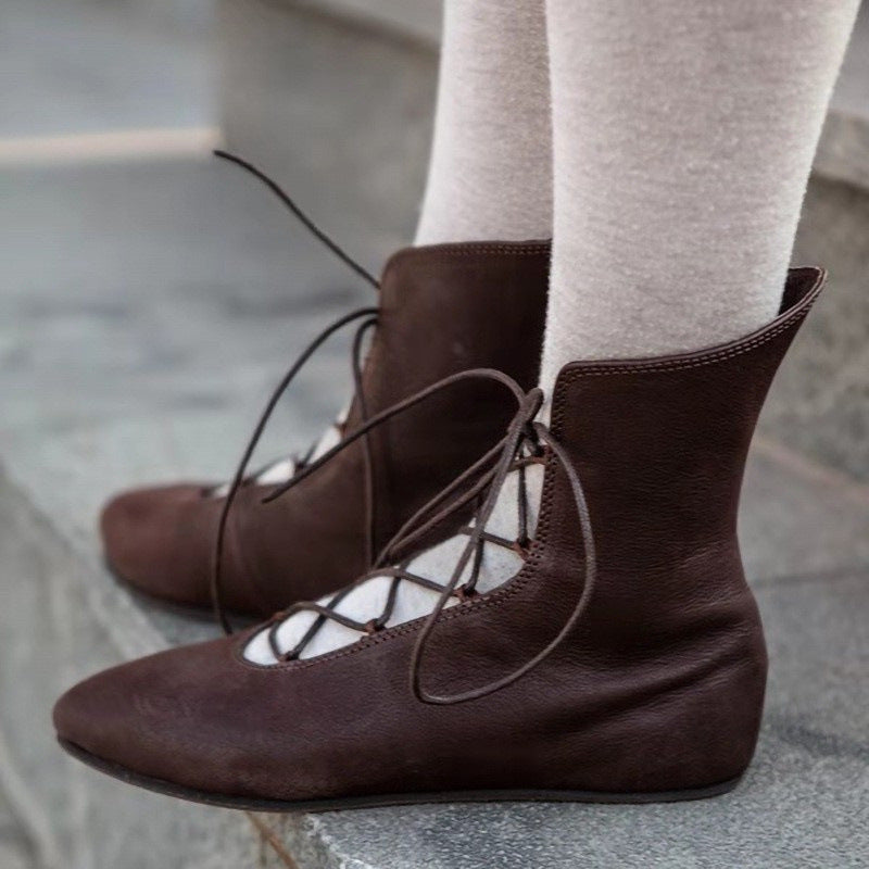Women's Low-cut Leather Boots With Straps