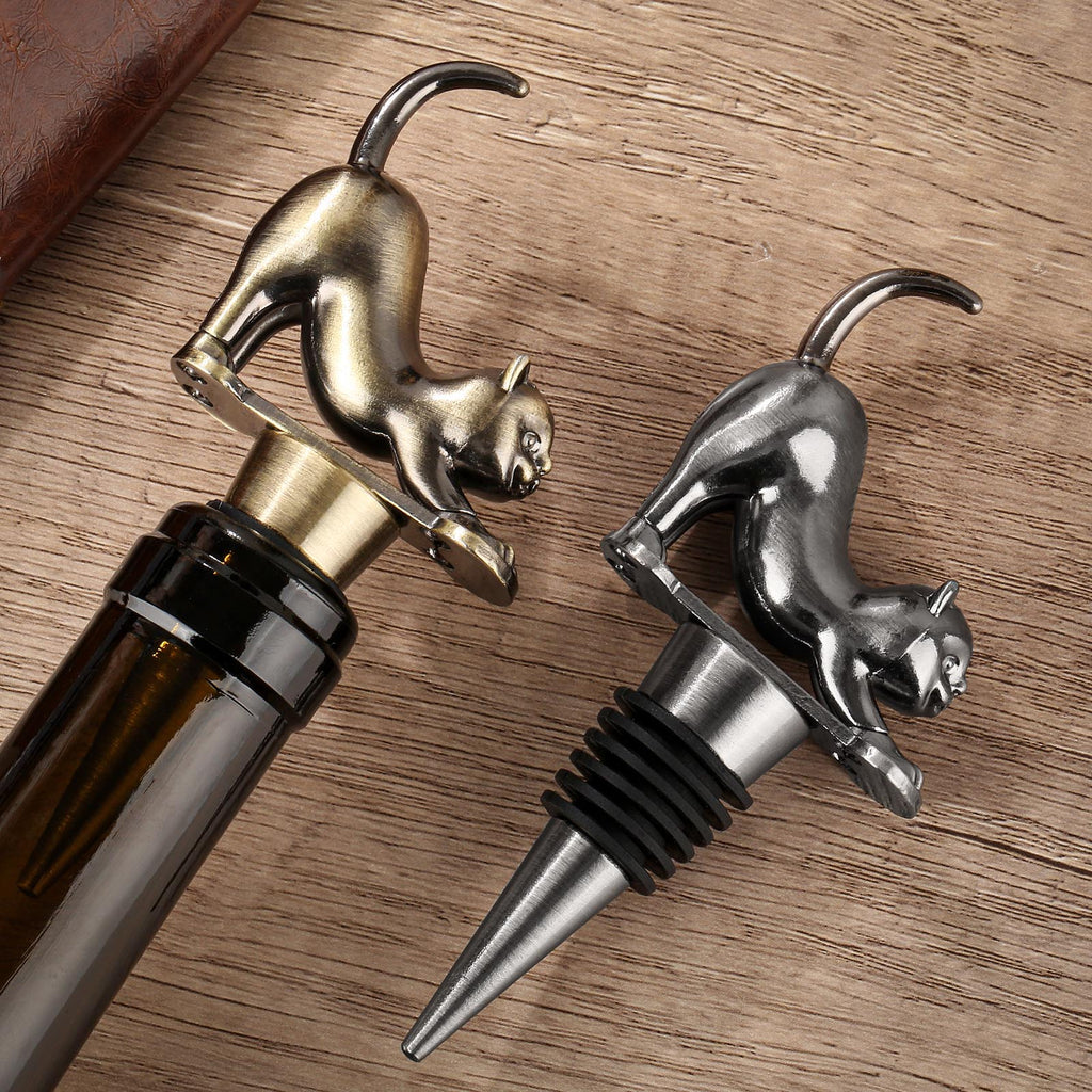 Elegant Upturned Cat Shaped Red Wine Stopper Set With Metallic Luster Bottle Stopper Gift Box, High-end Accessories For Wine Enthusiasts, A Must-have Set For Wine Collectors
