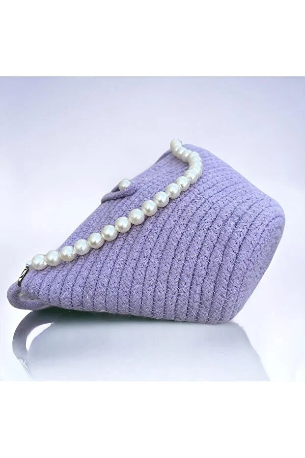 Women Lilac Pearl Design Shoulder Bag Elegant Daily Handbag