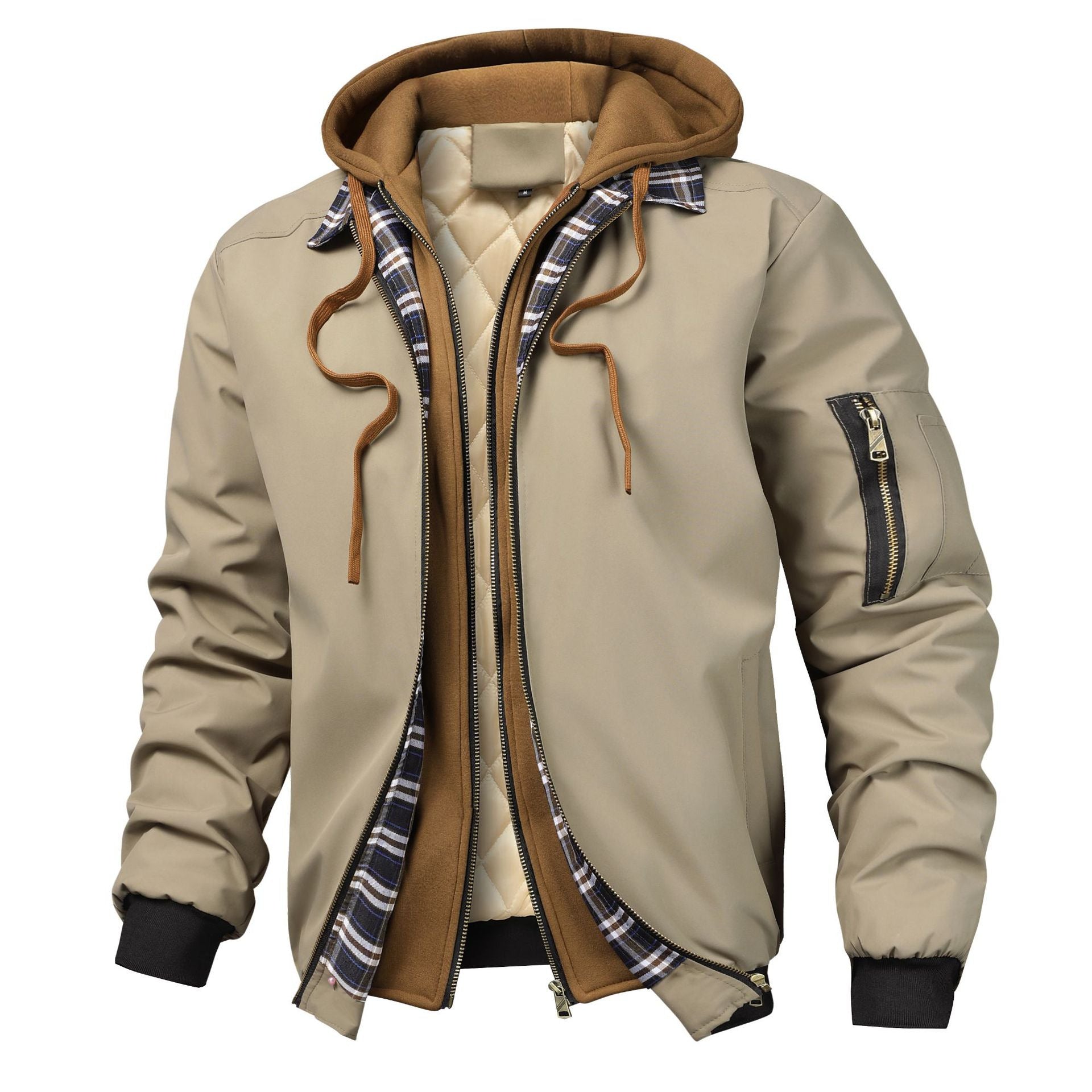 Jacket Outerwear Quilted Cotton Hoodie With Faux Two-Piece Design