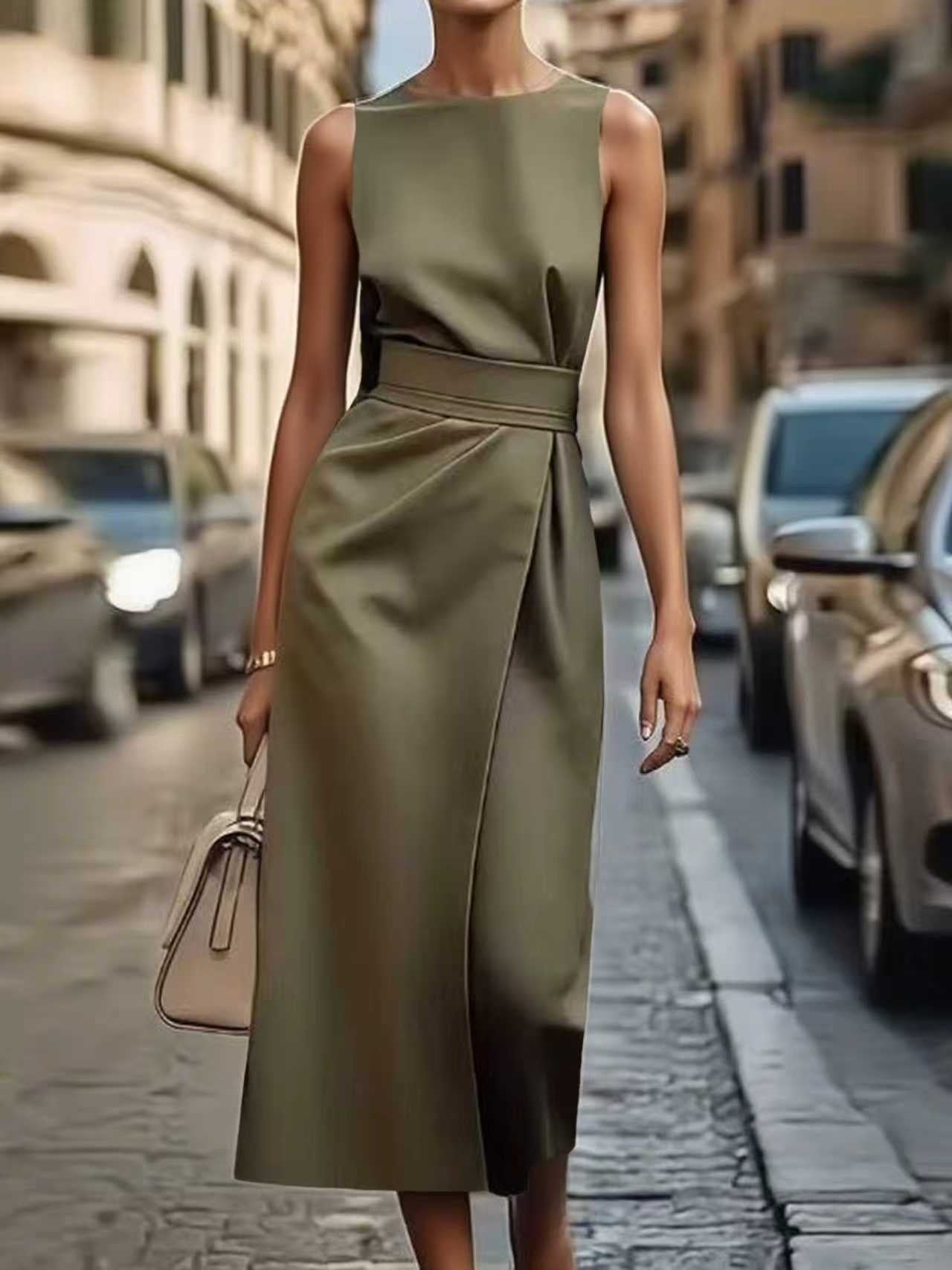 Summer Irregular Sleeveless Dress With Belt Fashion Temperament Slim Back Zipper Dresses For Women Clothing