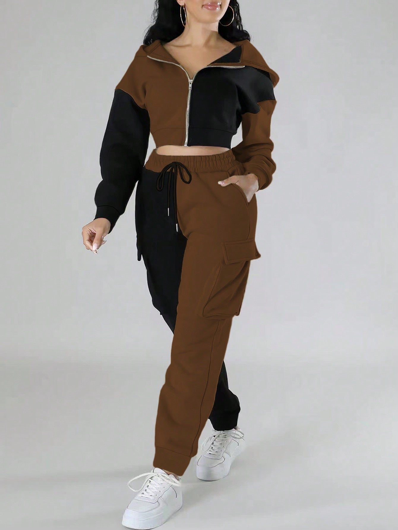 Fashion Double Mixed Color Hooded Autumn Suit