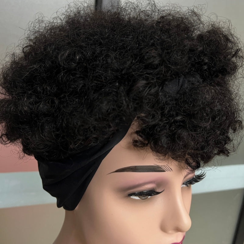 Natural Black Short Afro Kinky Curly Wig WithAttachedHeadbands Glueless Synthetic Wear And Go ForBlackWomen Fluffy Bouncy Afro Wigs