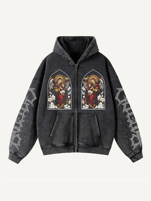 Printed Casual Zip-up Hoodie