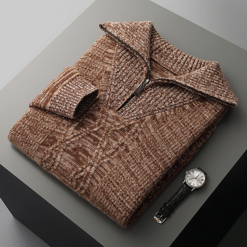 Men's Diamond-Pattern Sweater Casual Stand Collar Long Sleeves