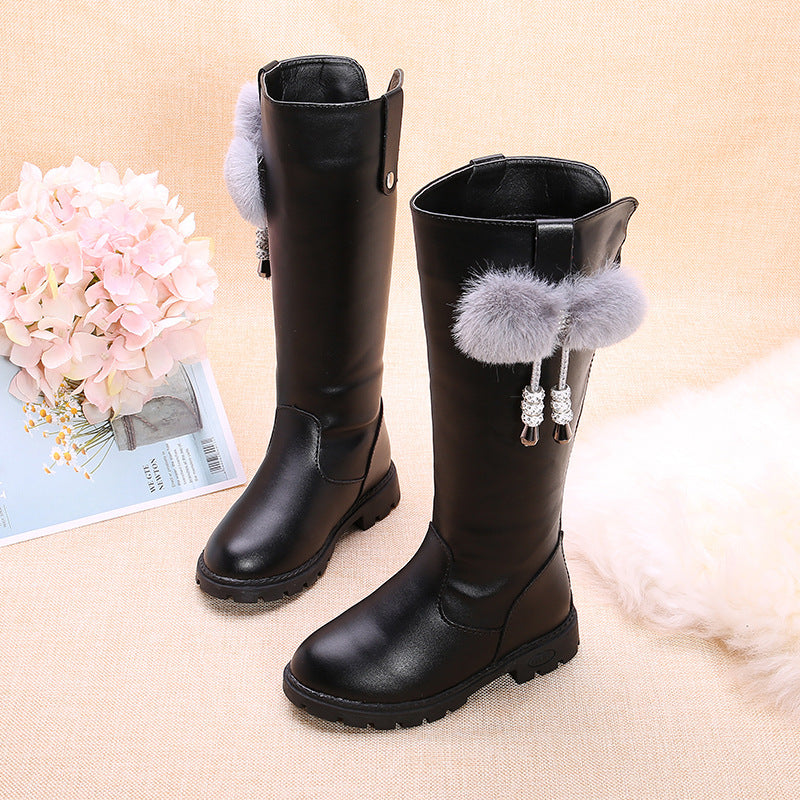 New Children's Velvet-lined High-top Boots