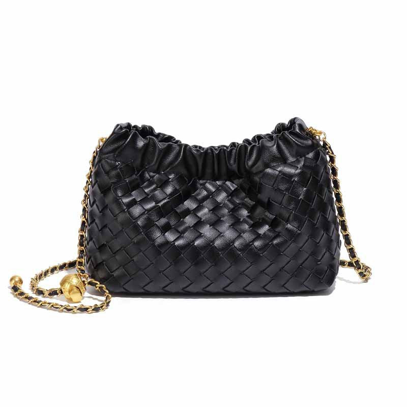 Cloud-shaped Woven Handbag With Gold Beads Chanel-style Chain And Shouldercrossbody Strap