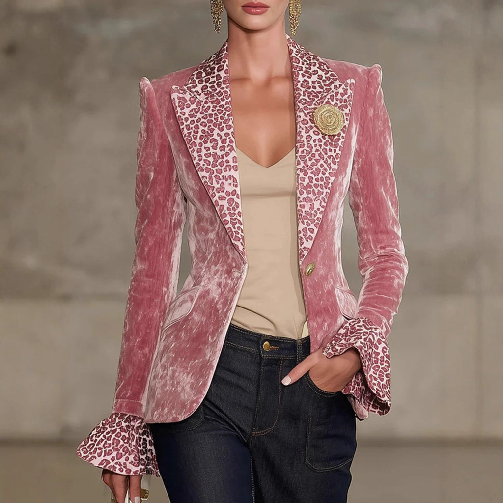 Long-sleeve Lapel Digital Print Top Small Suit