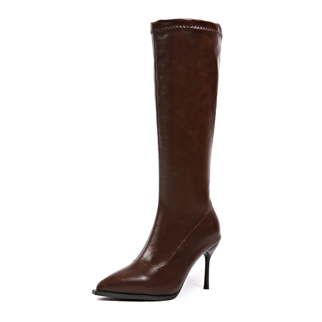 Womens Plus-Size Knight-Style Pointed-Toe Stiletto Boots With Side Zipper