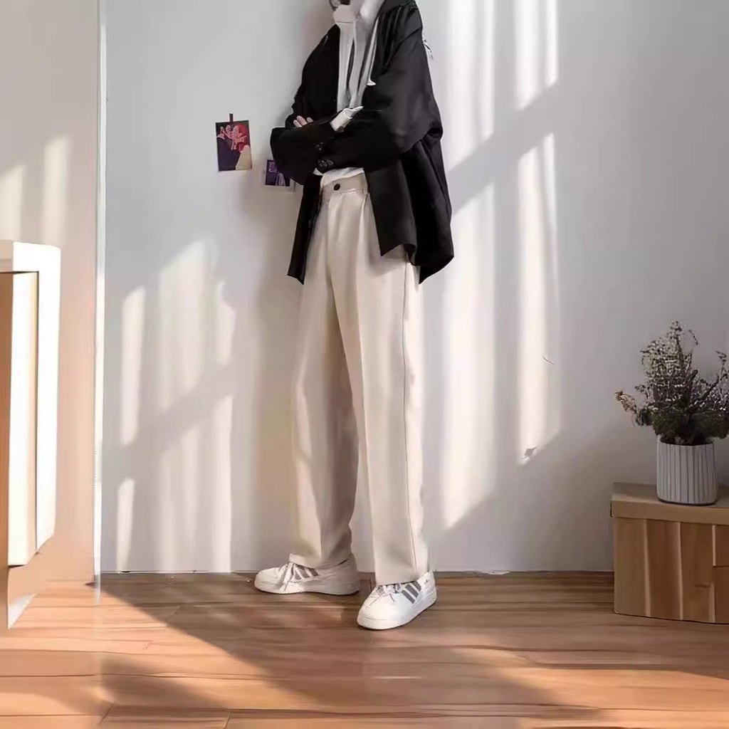 Black Straight-leg Draping Cropped Loose-fit Pants