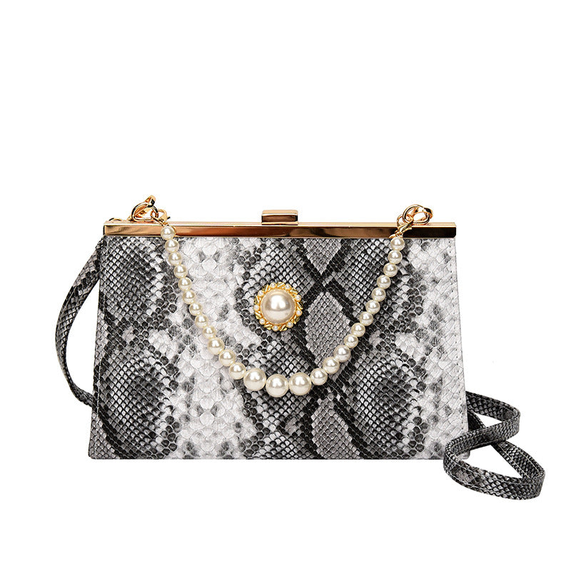 New Vintage Snake-pattern Pearl-chain Evening Bag