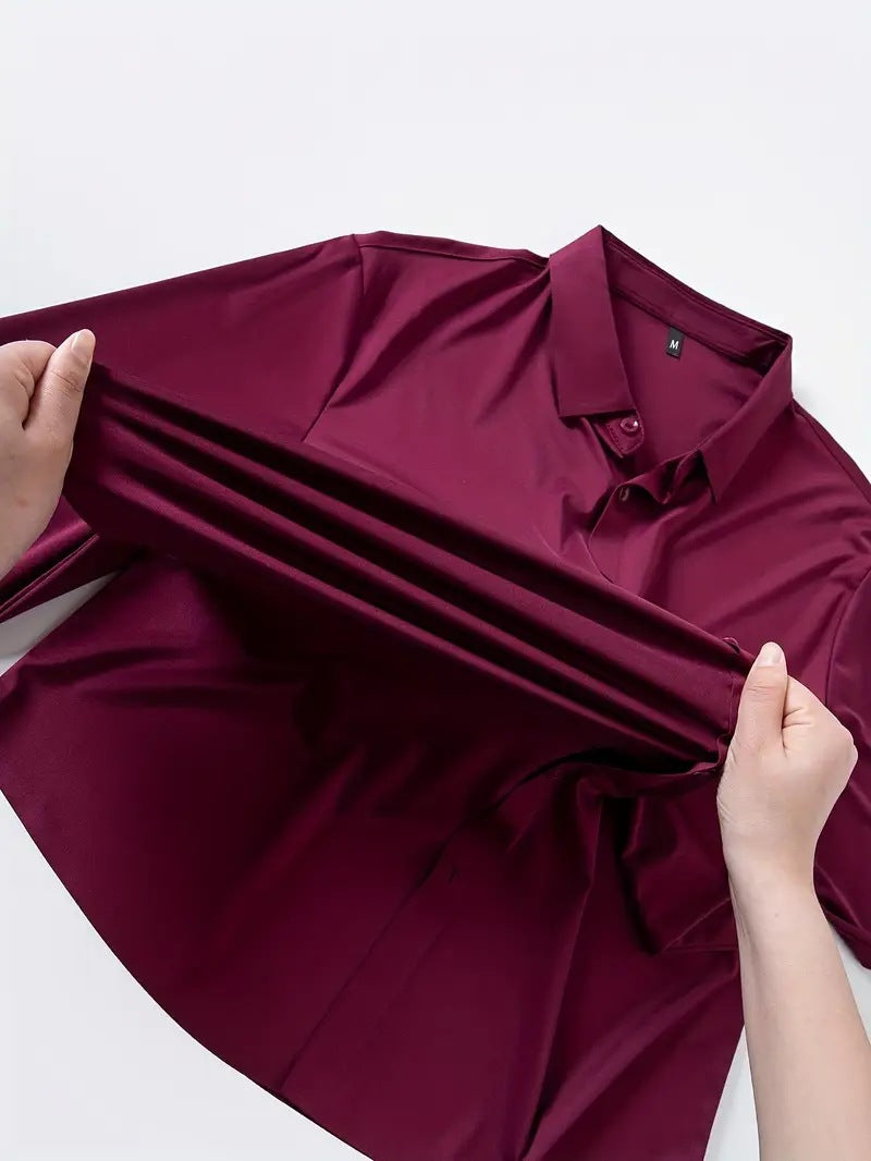 Seamless, Highly Elastic, Long-Sleeve, Wrinkle-Resistant Plus-Size Shirt For Men